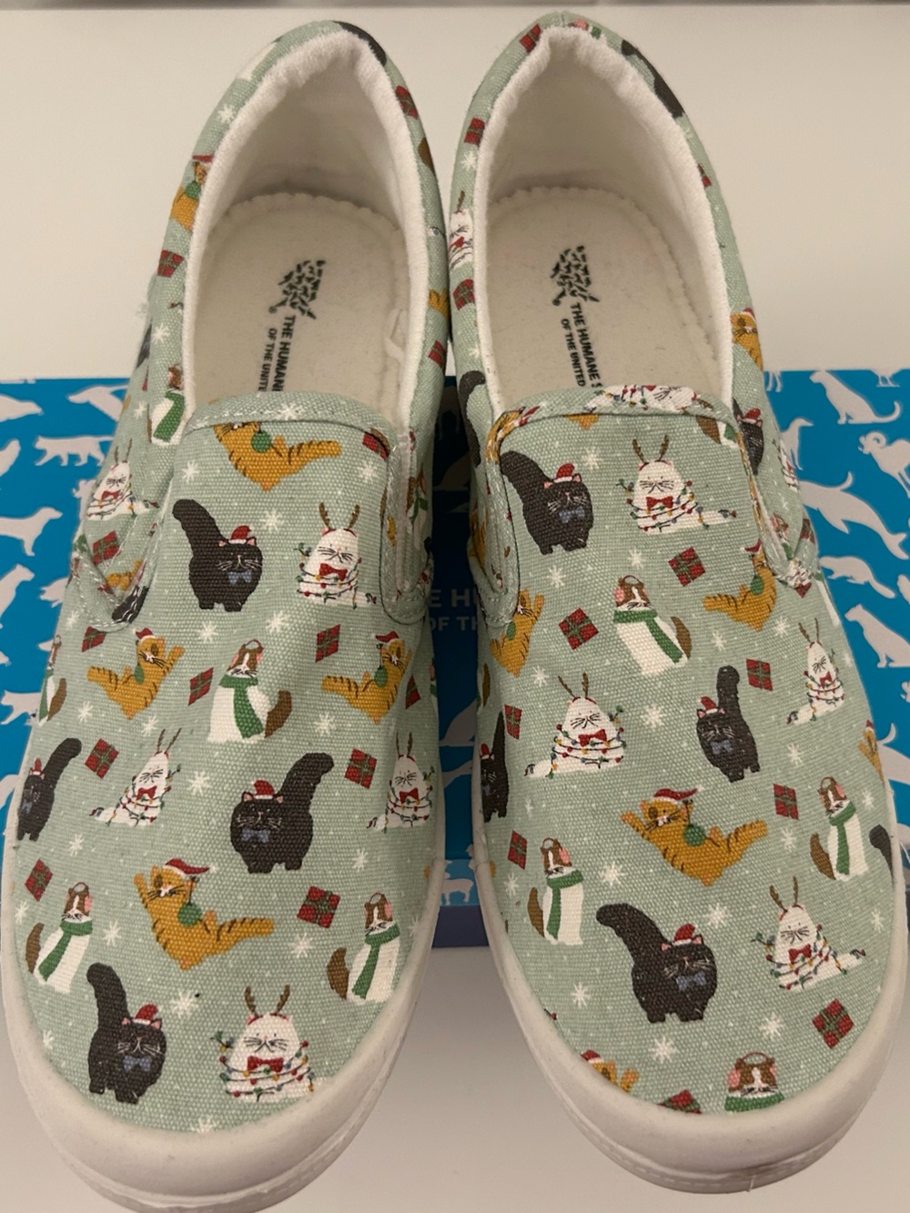The Humane Society Women’s Slip-On Canvas Shoes with Holiday Cat Print